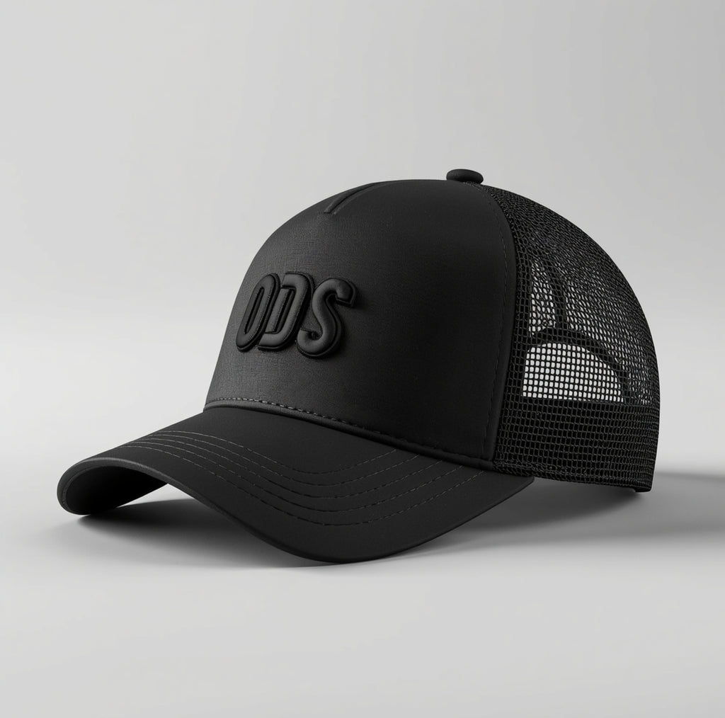 ODS Executive Trucker Hat — Black‑on‑Black 3D Crest