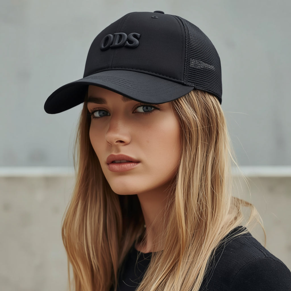 ODS Executive Trucker Hat — Black‑on‑Black 3D Crest
