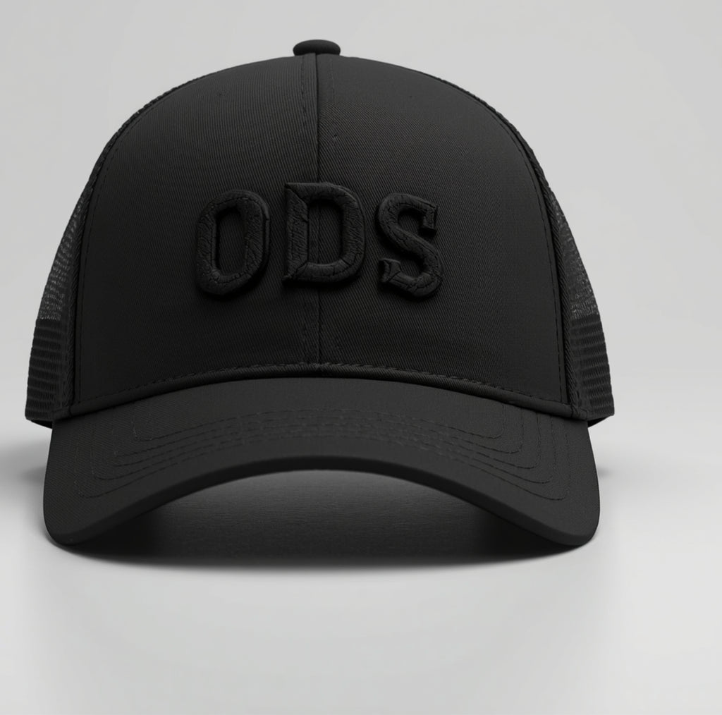 ODS Executive Trucker Hat — Black‑on‑Black 3D Crest